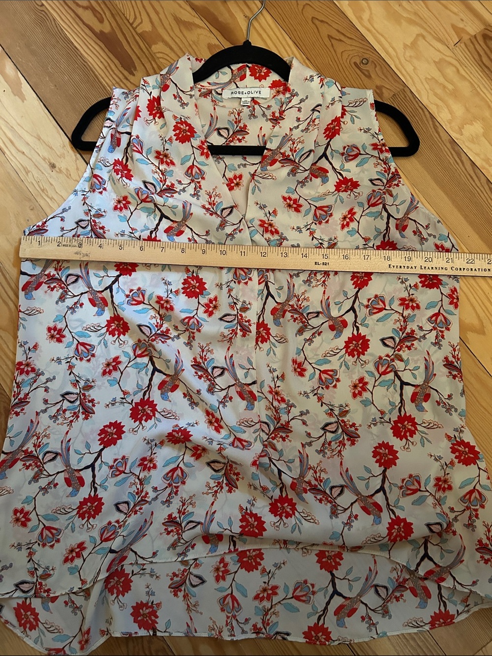 Rose & Olive Cream Floral V-Neck Sleeveless Top with Red & Light Blue Accents - Picture 8 of 11